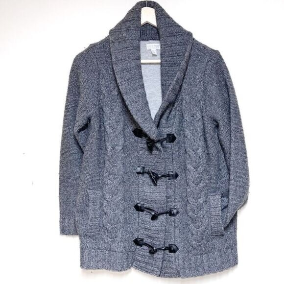 A Pea in the Pod Fisherman Cable Knit Lined Lambswool Grey Sweater Cardigan Sz S - Picture 1 of 5